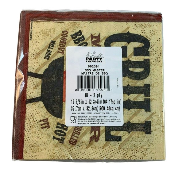 Grill Master BBQ Luncheon Paper Napkins 6 3/8 Inch 2 Ply Lot of Four 18 Ct Pkgs - Picture 8 of 8